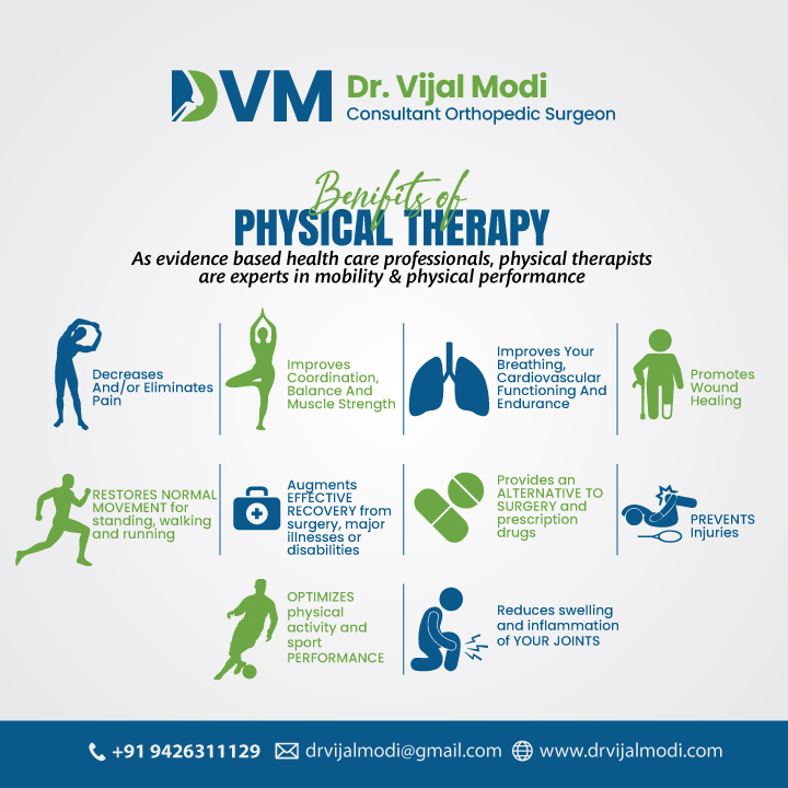 Social media infographic design on the benefits of physical therapy for Dr. Vijal Modi