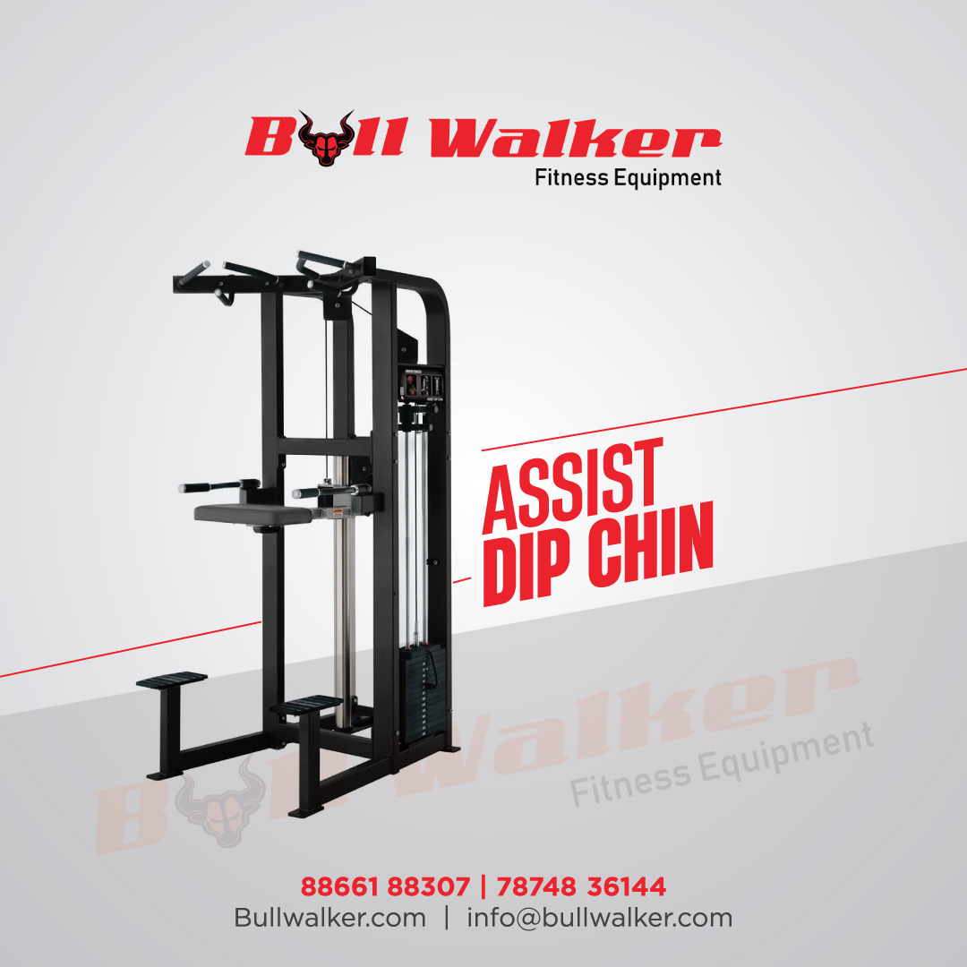 Social media product post design for Bull Walker's Assist Dip Chin machine