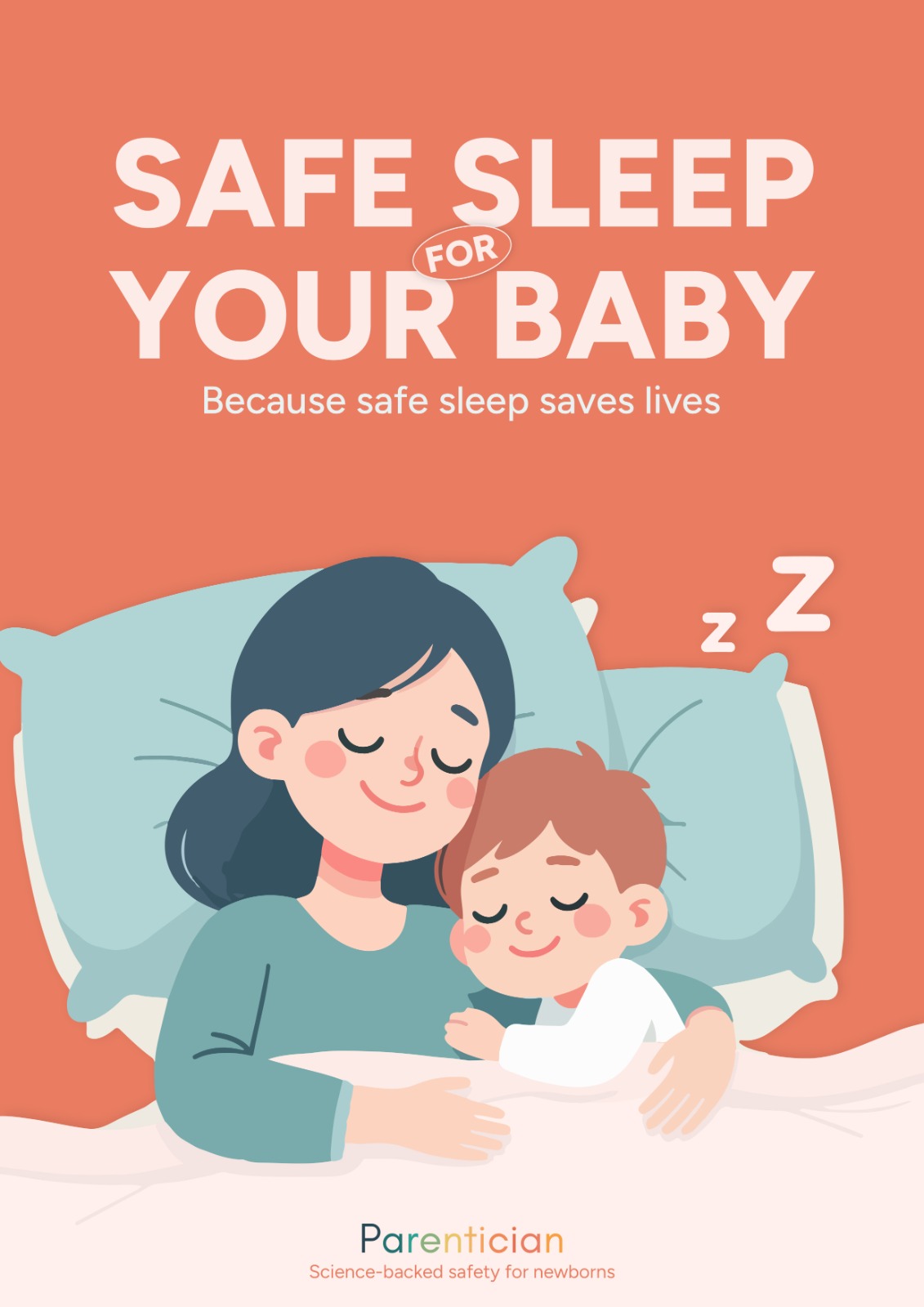 PDF cover design for Parentician's safe sleep guide for babies