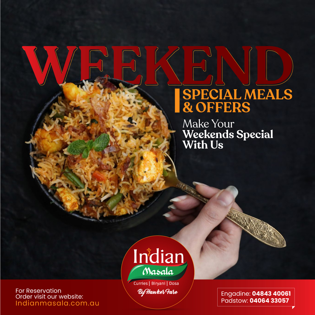Social media post design for Indian Masala featuring a biryani dish