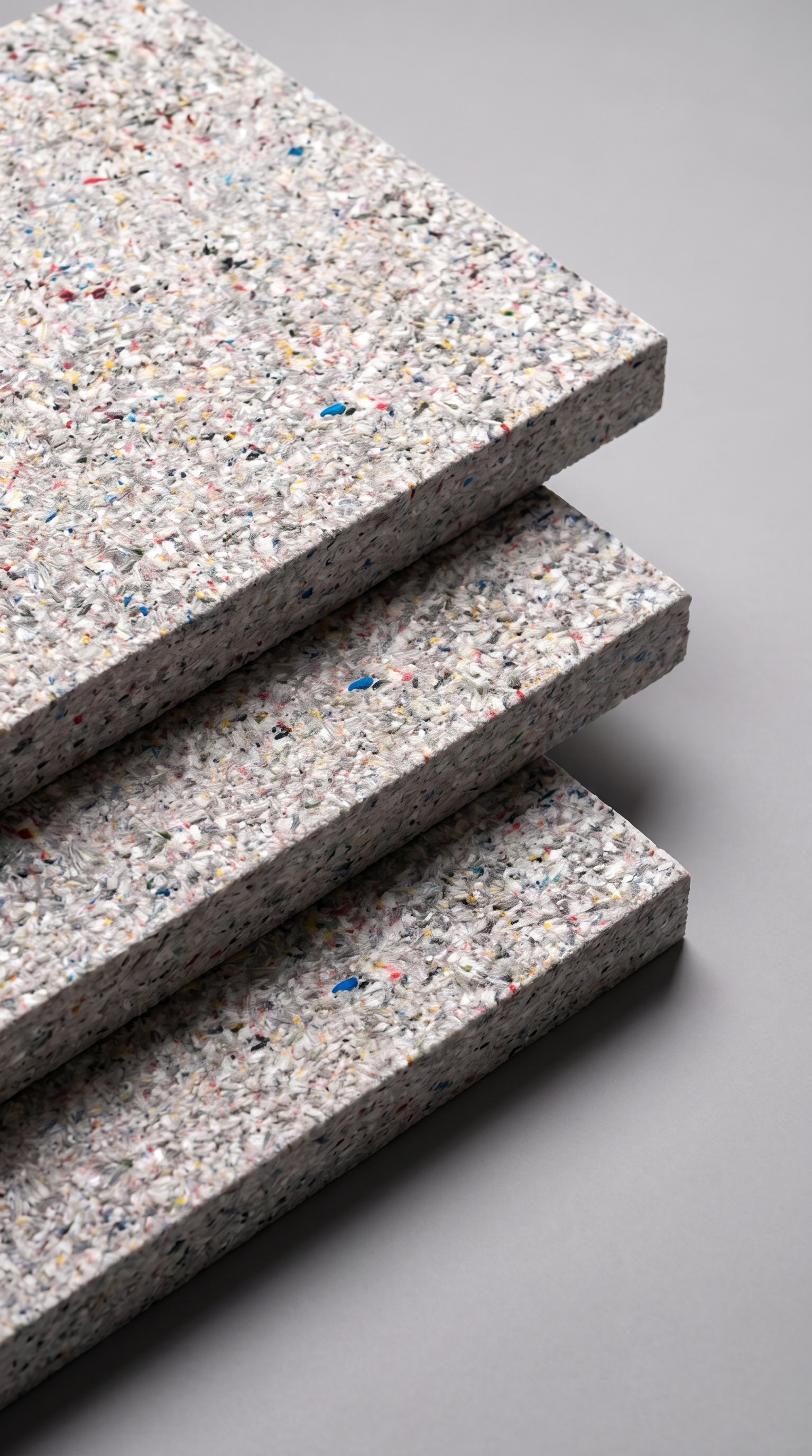 AI-generated product visual of stacked speckled recycled-material panels