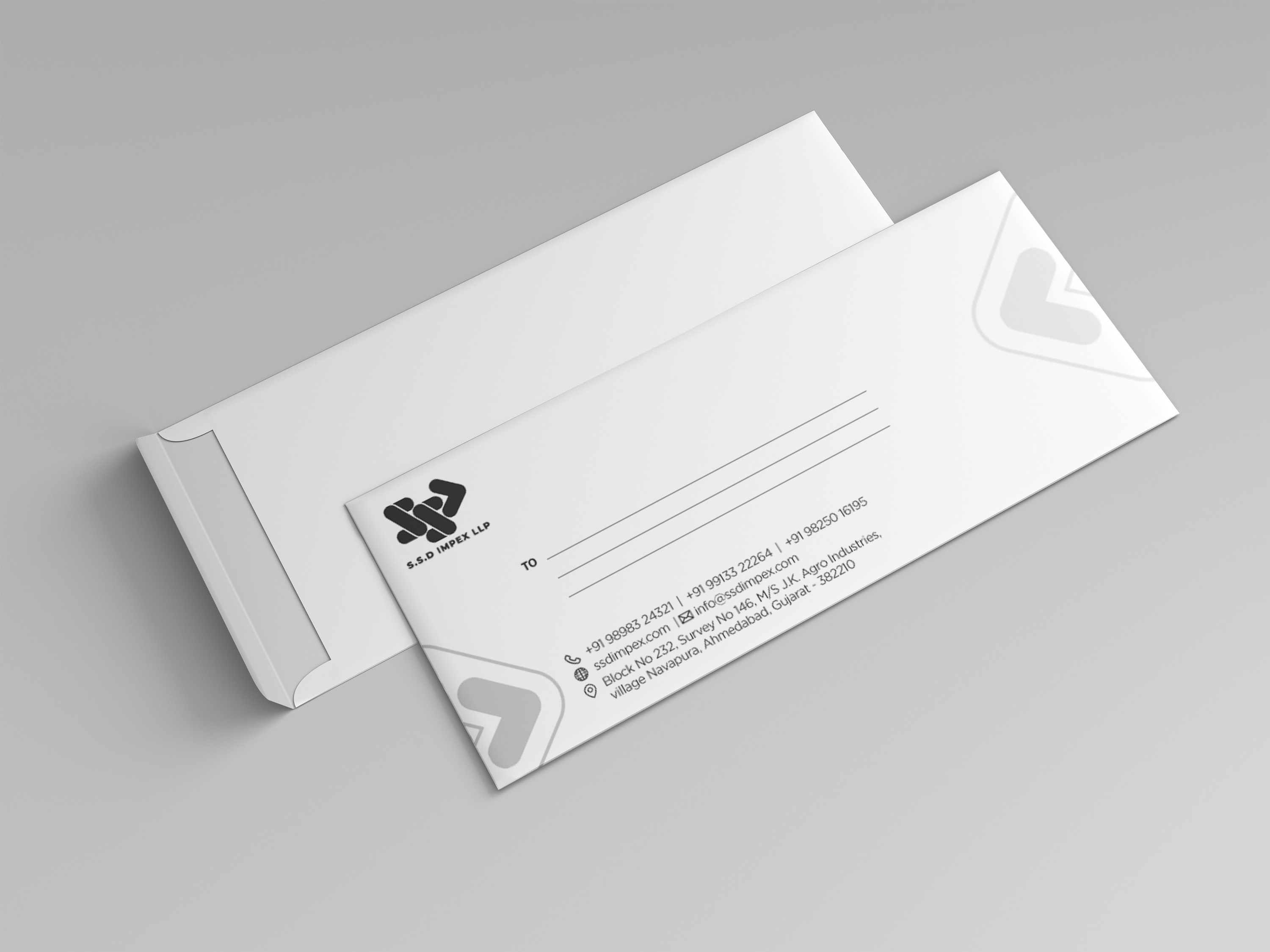 Branded envelope mockup design, front and back view