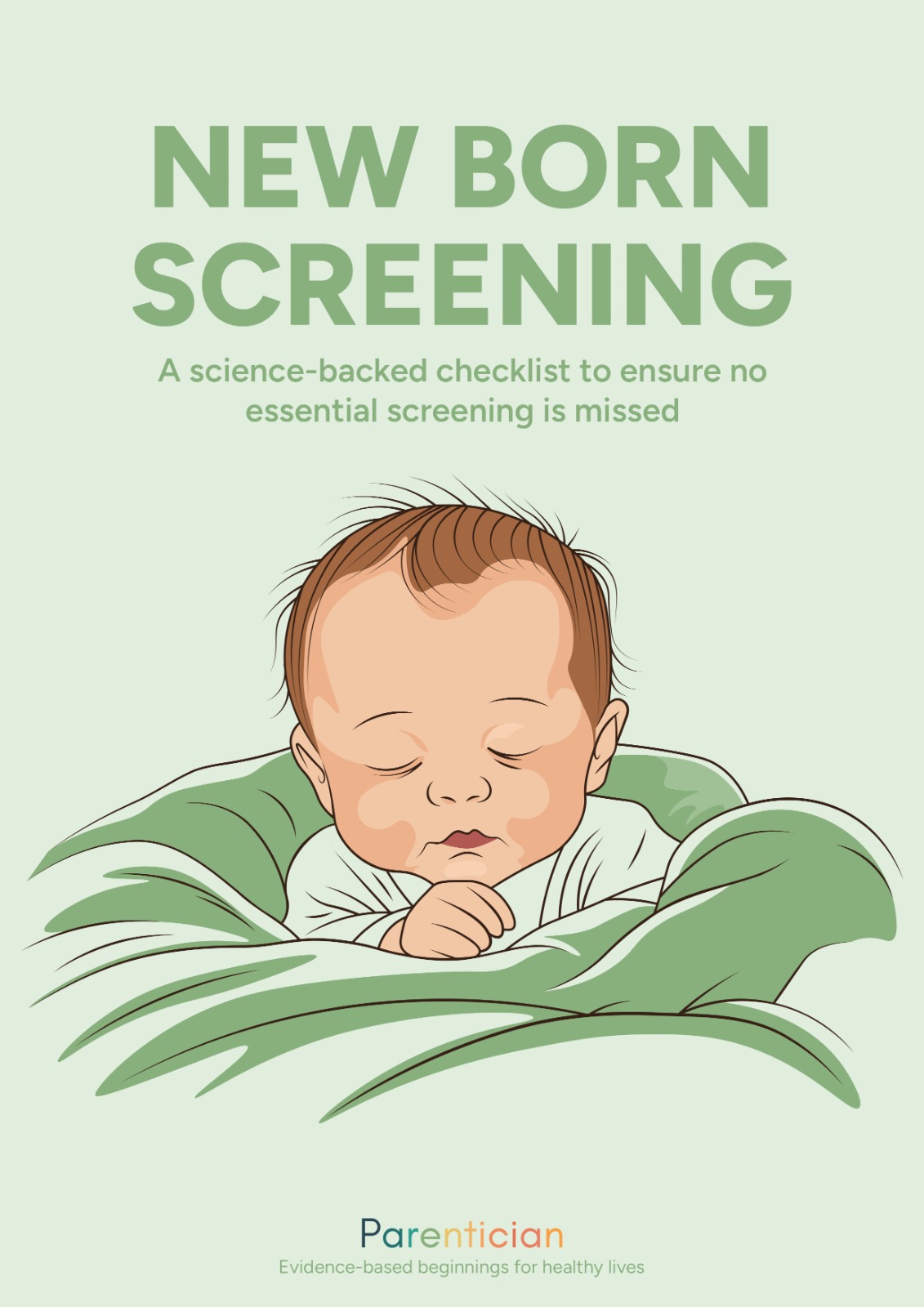 PDF cover design for Parentician's newborn screening checklist guide