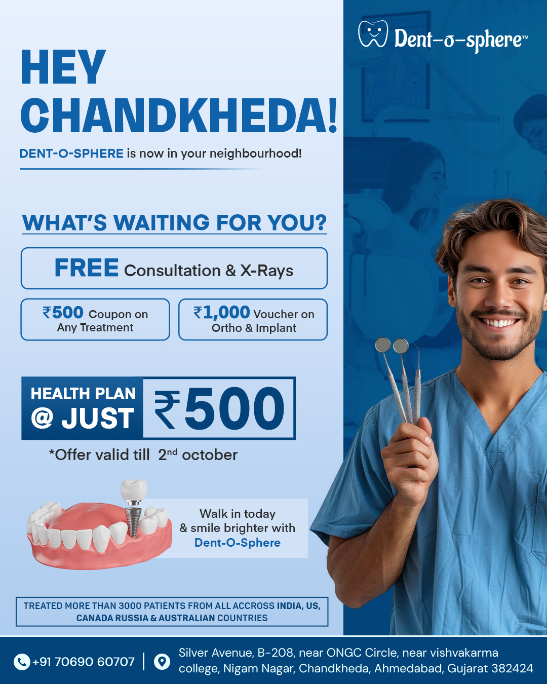 Social media ad design for Dent-o-Sphere dental clinic promotion