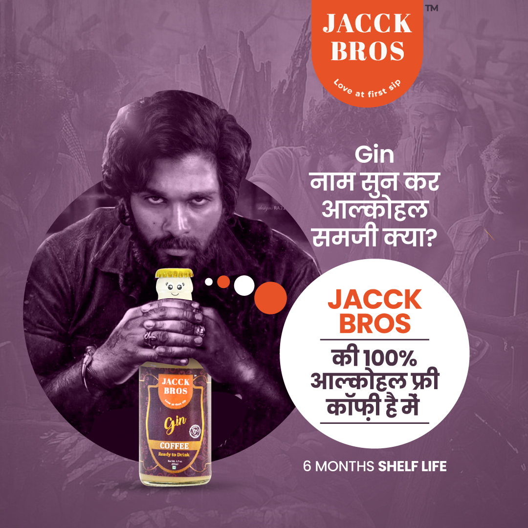 Social media post design for Jacck Bros featuring their gin-flavored coffee product