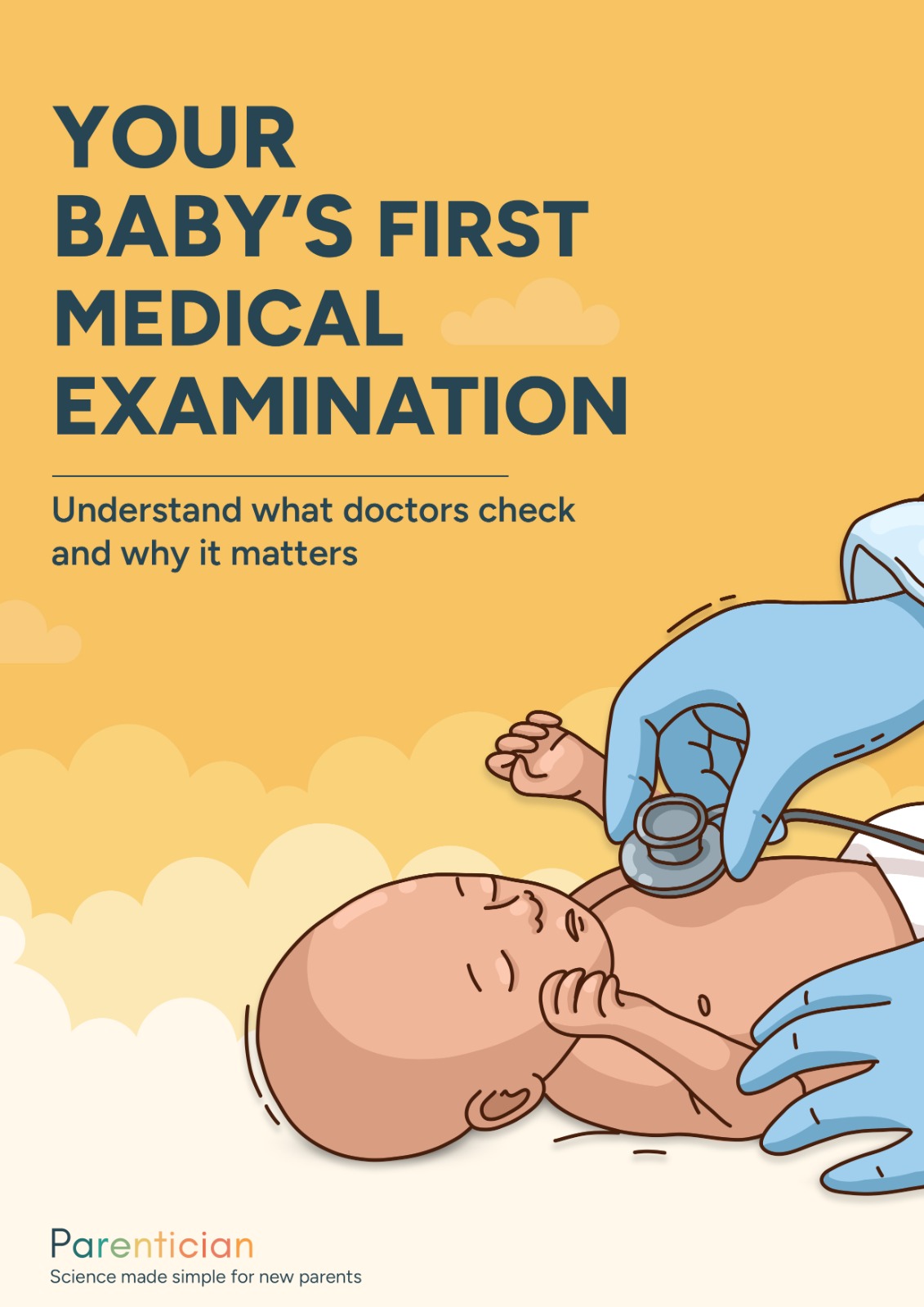 PDF cover design for Parentician's newborn first medical examination guide
