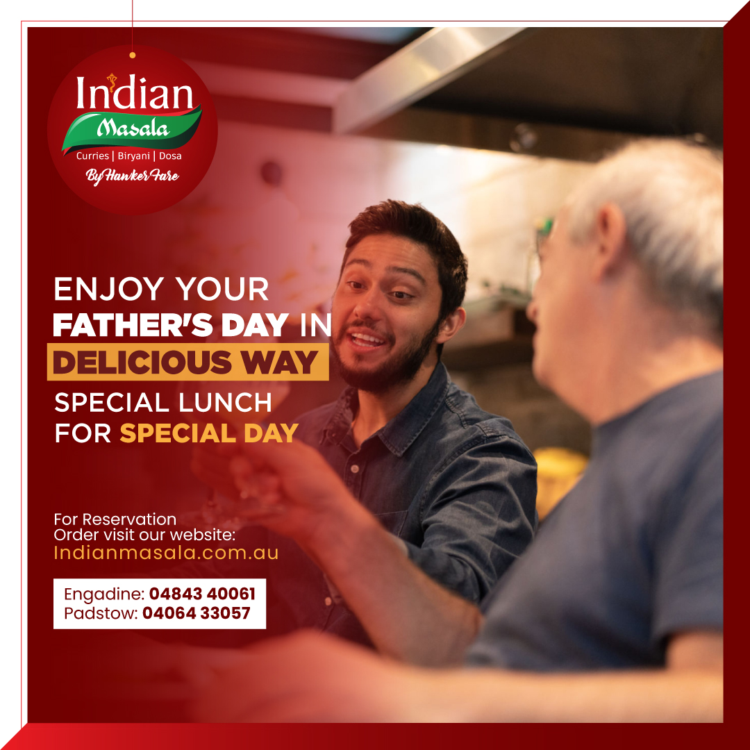 Social media post design for Indian Masala restaurant's Father's Day promotion