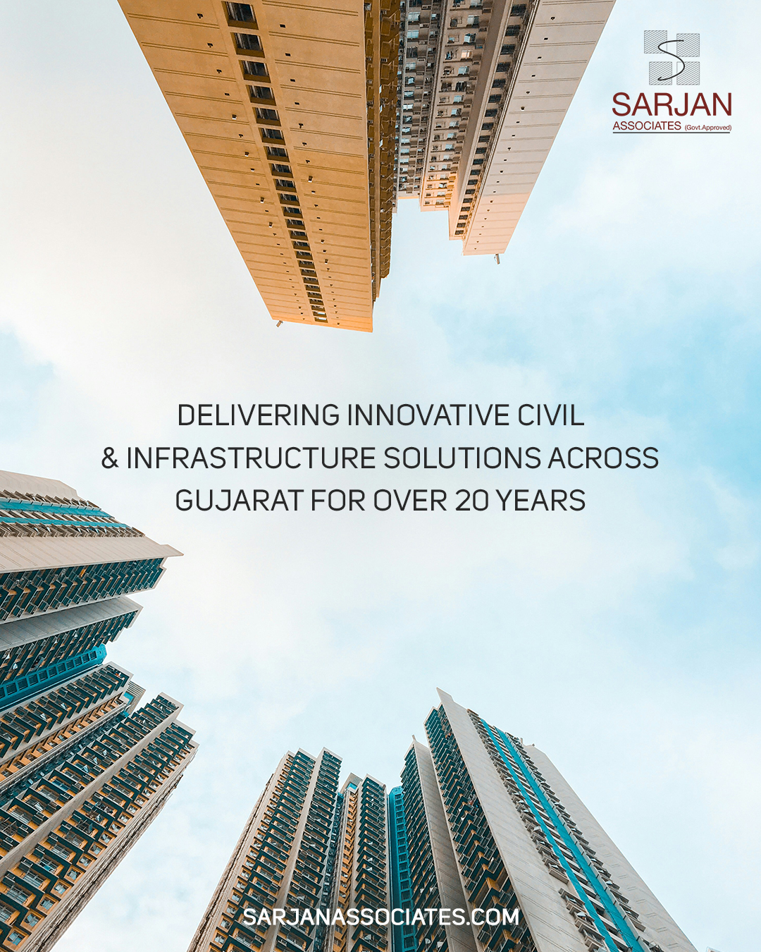 Social media post design for Sarjan Associates featuring high-rise buildings